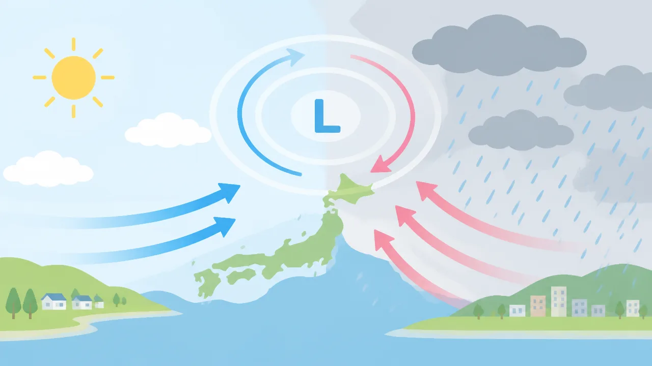 低気圧の東側と西側で天気はどう違う？風や雨の特徴をわかりやすく解説