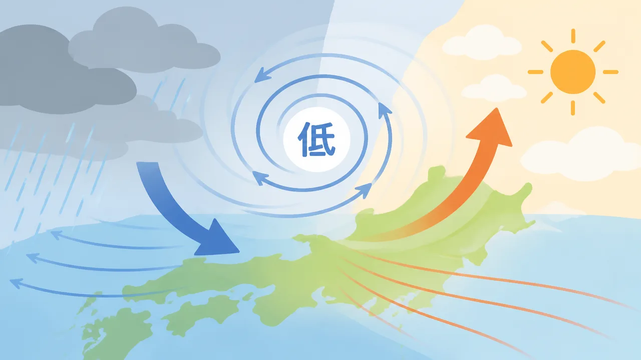 低気圧の東側と西側で天気はどう違う？風や雨の特徴をわかりやすく解説